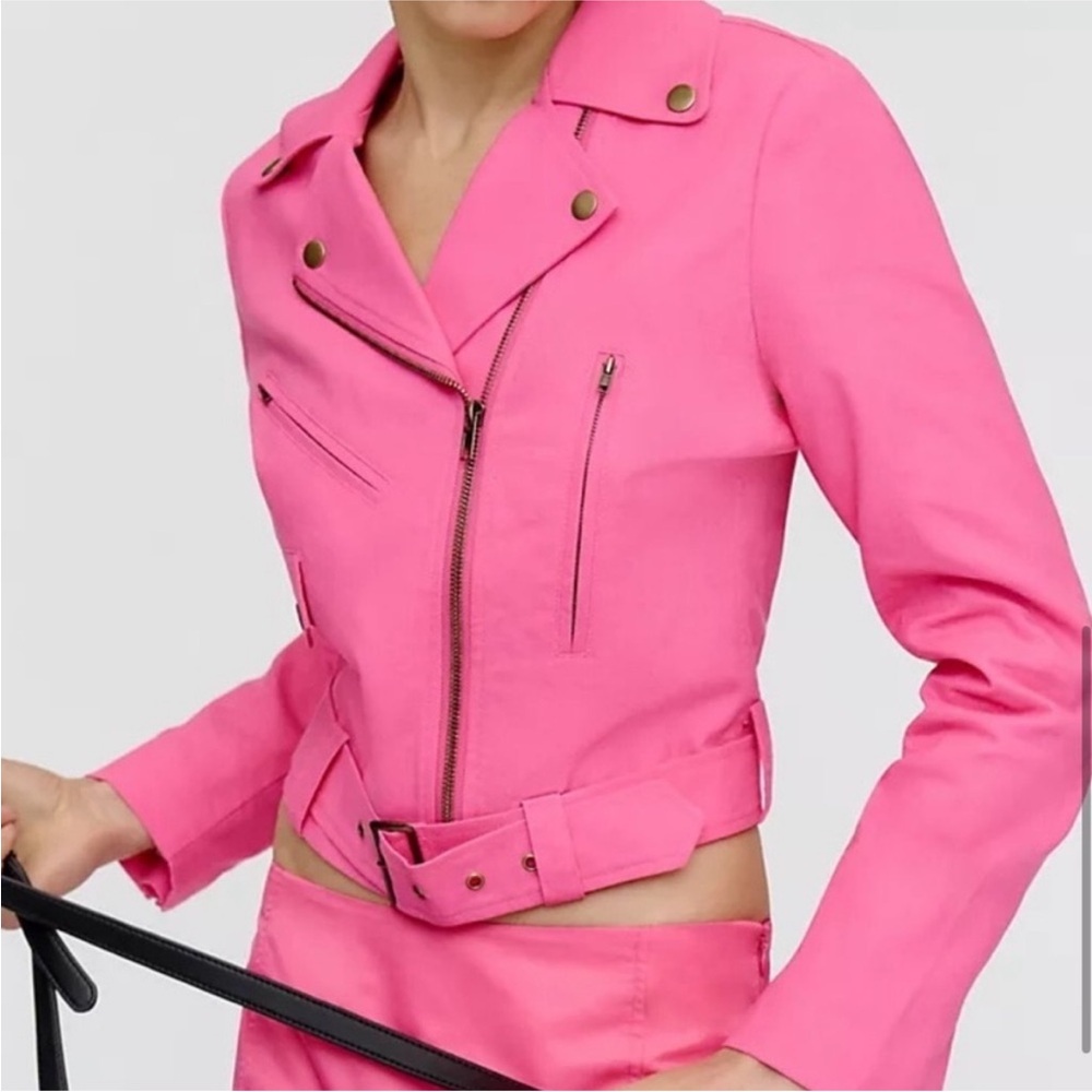 ANTHROPOLOGIE Dolan Pink Linen Moto Jacket 🧥🦩